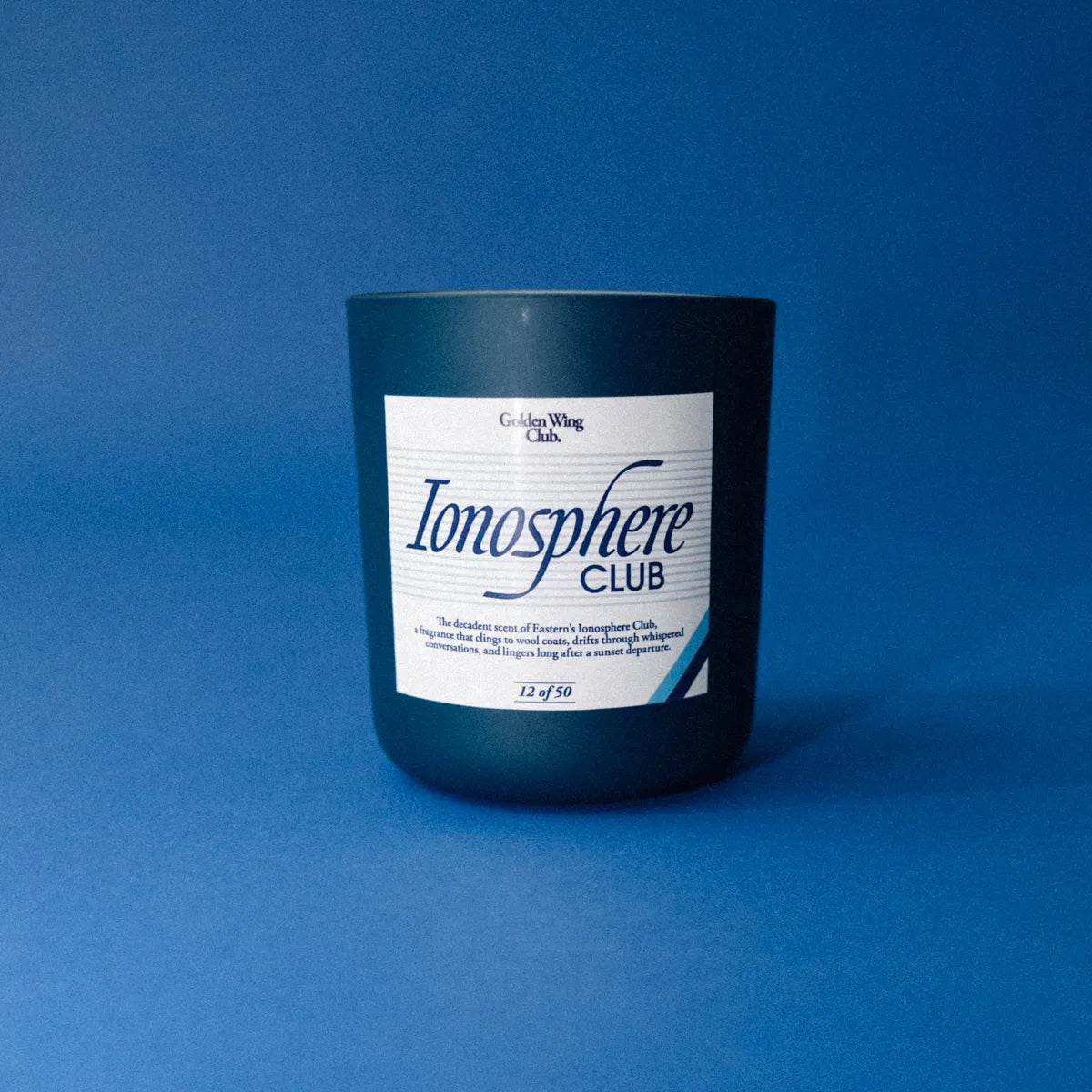 Eastern Airlines Ionosphere Club candle — premium aviation fragrance in teal glass — Golden Wing Club