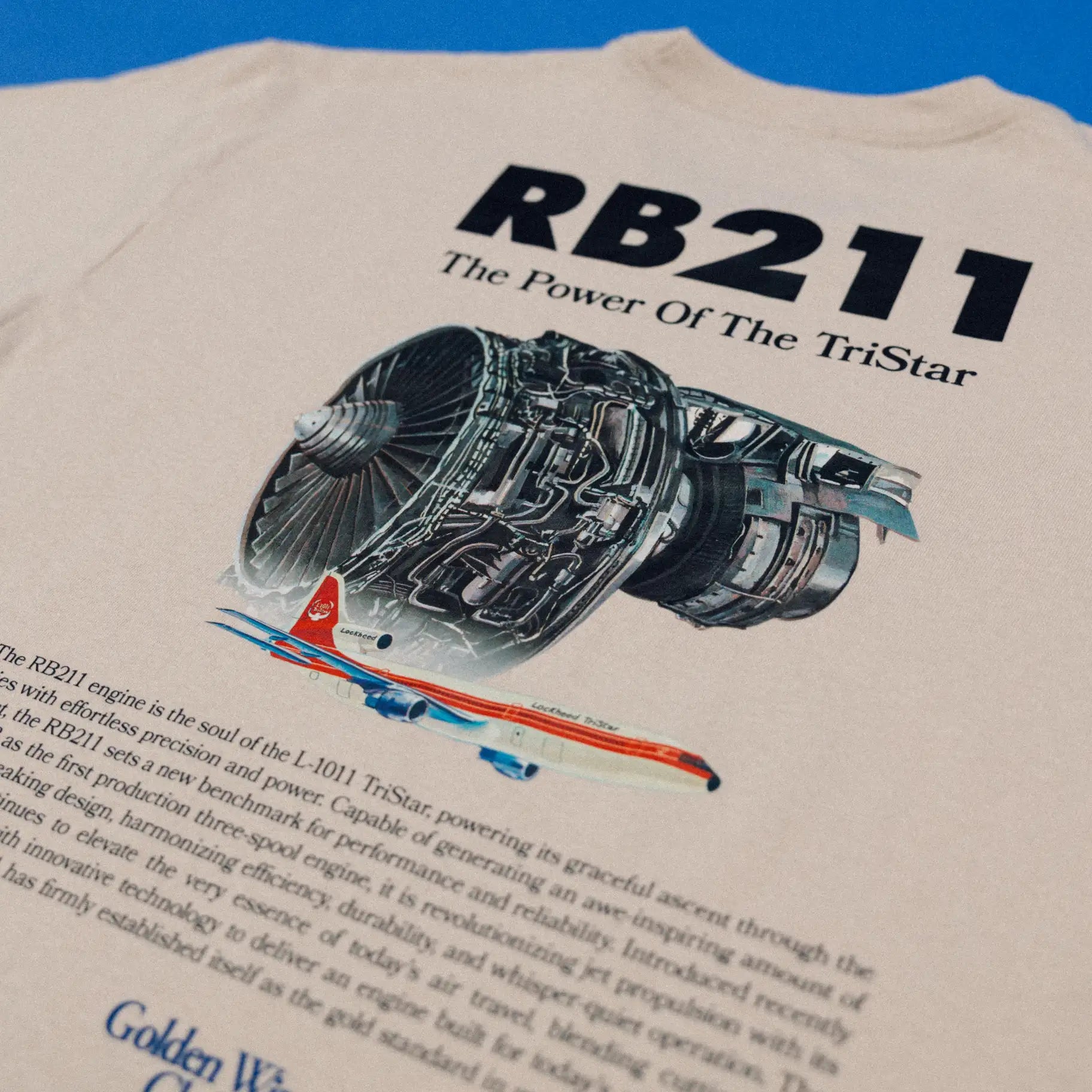L-1011 TriStar graphic tee detail — Golden Wing Club aviation apparel