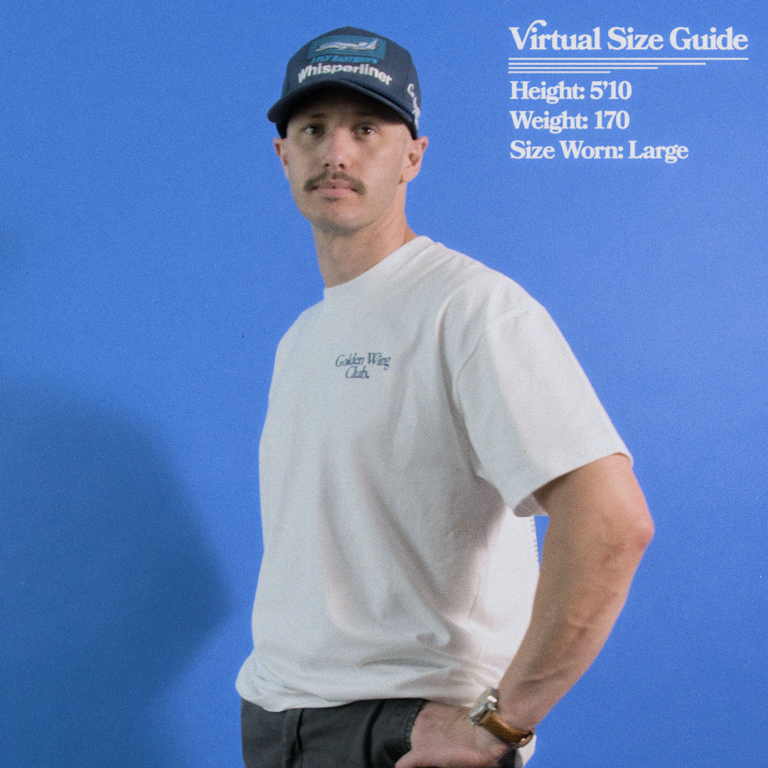 man wearing 747 tee from Golden Wing Club
